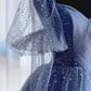 Blue tulle beads long prom dress blue evening dress  10522
