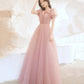 Robe de soirée longue en tulle rose mignonne, coupe A, 10524