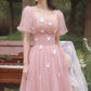 Pink tulle long prom dress A line evening dress  10587