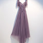 Lila Tüll Spitze langes Ballkleid A-Linie Abendkleid 10494
