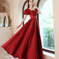 Red satin long A line prom dress red evening dress  10529