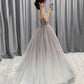 Langes Ballkleid aus grauem Tüll mit Pailletten A-Linie Abendkleid 10564