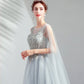 Robe de soirée longue en tulle et dentelle grise Robe de soirée trapèze 10509