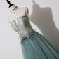 Green tulle lace long prom dress A line evening dress  10557