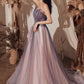 Robe de soirée longue en tulle violet à paillettes 10648