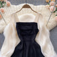 Schwarzes langärmliges Kleid in A-Linie Modekleid 10673