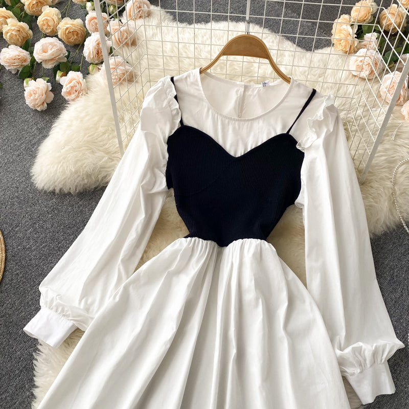 Robe trapèze mignonne à manches longues Robe trapèze tendance 10666