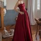 Red satin long A line prom dress red evening dress  10594