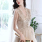 Robe de soirée longue en tulle à paillettes champagne 10605