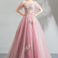 Rosa Tüll Spitze langes Ballkleid Abendkleid 10623