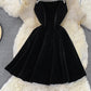 Schwarzes kurzes Samtkleid Schwarzes Modekleid 10711