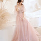 Pink tulle lace long prom dress pink evening dress  10525