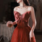 Robe de soirée longue en tulle satiné bordeaux Robe de soirée trapèze 10649