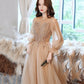Cute tulle beads long prom dress A line evening dress  10523