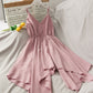 Robe courte irrégulière à col en V mignonne Robe trapèze tendance 10675