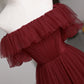 Burgund Tüll langes Ballkleid A-Linie Abendkleid 10503