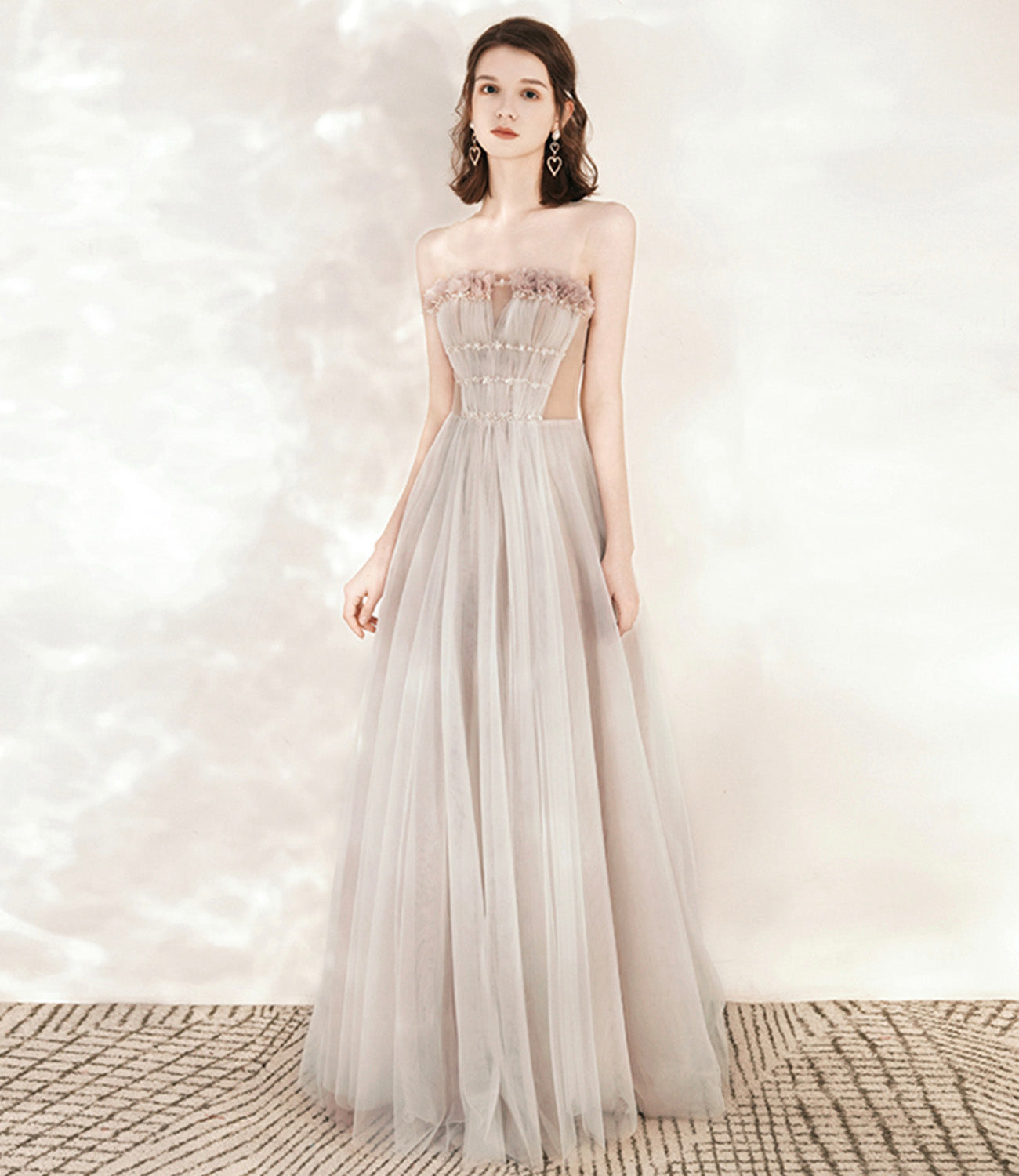 Cute tulle long A line prom dress evening dress  10544