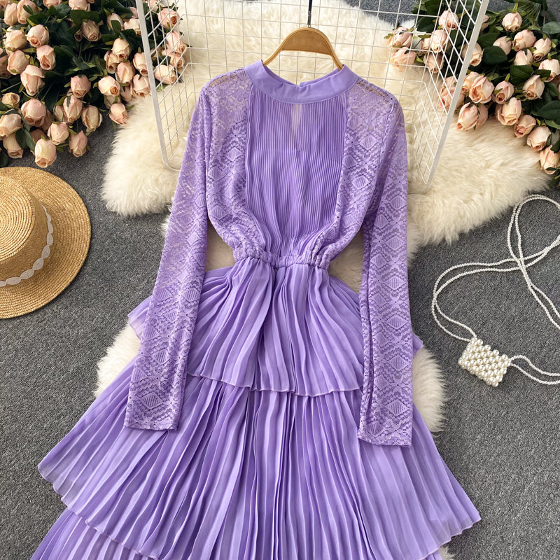 A Line Chiffon Lace Long Sleeve Dress Fashion Dress  10720