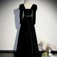 Langes Ballkleid aus schwarzem Samt Abendkleid in A-Linie 10330