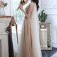 Robe de soirée longue en tulle à paillettes champagne 10605