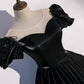 Black satin long prom dress A line evening gown  10347