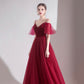 Bugundy Samt Tüll langes Ballkleid A-Linie Abendkleid 10553