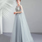 Robe de soirée longue en tulle et dentelle grise Robe de soirée trapèze 10509