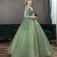 Langes Ballkleid aus grüner Tüllspitze A-Linie Abendkleid 10342
