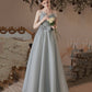 Gray soft chiffon long prom dress A line evening dress  10427