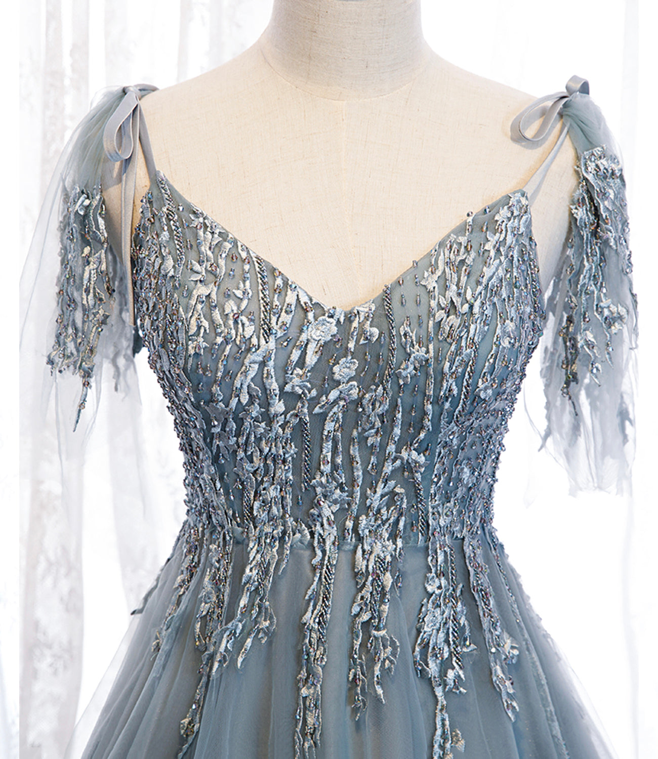 Blaues langes Ballkleid aus Tüllspitze blaues Abendkleid 10356