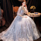 Langes Ballkleid aus grauer Tüllspitze A-Linie Abendkleid 10508