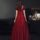 Burgundy satin long prom dress A line evening gown  10502