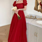 Red tulle long prom dress A line evening dress  10602