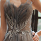 Gray tulle sequins long prom dress A line evening gown  10376