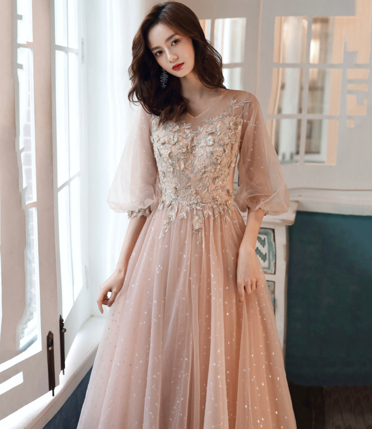 Süßes langes Ballkleid aus Tüllspitze A-Linie Abendkleid 10554