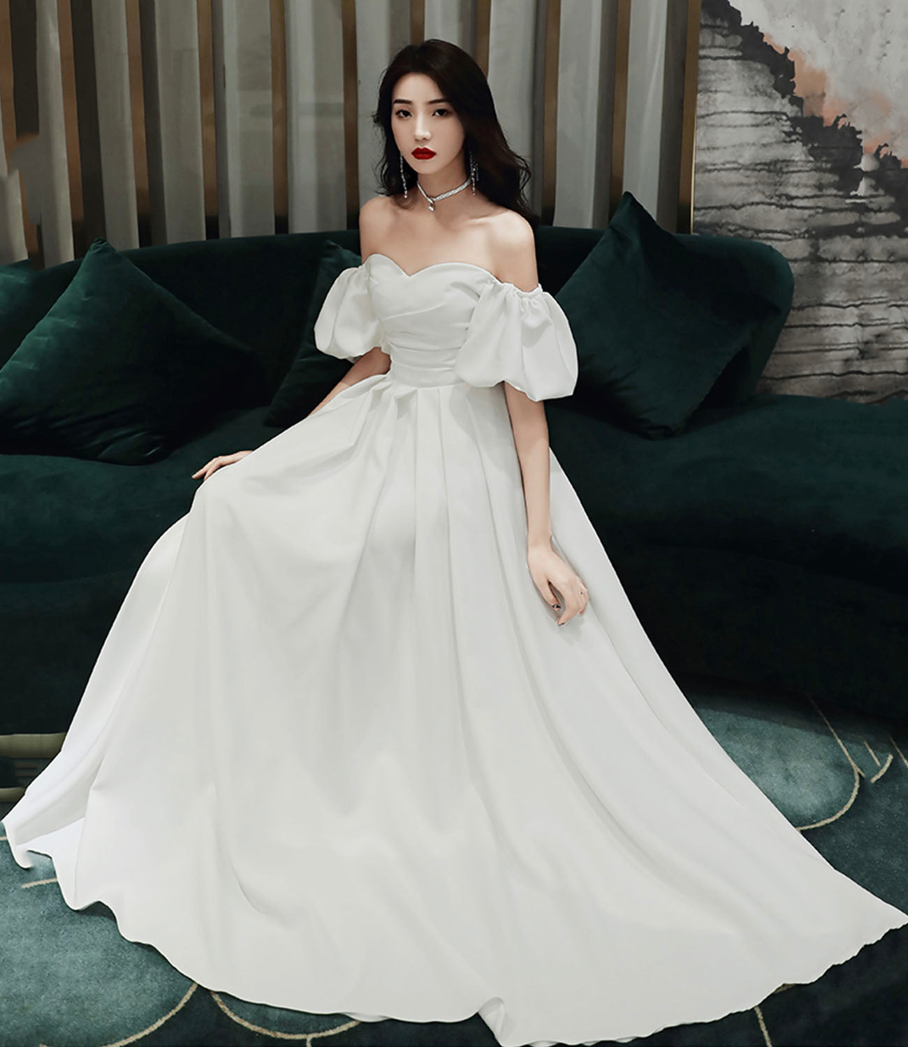 Einfaches A-Linie langes weißes Ballkleid weißes Abendkleid 10338