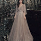 Champagner Tüll Spitze langes Ballkleid A-Linie Abendkleid 10464