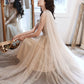 Robe de soirée longue en tulle à paillettes champagne 10605