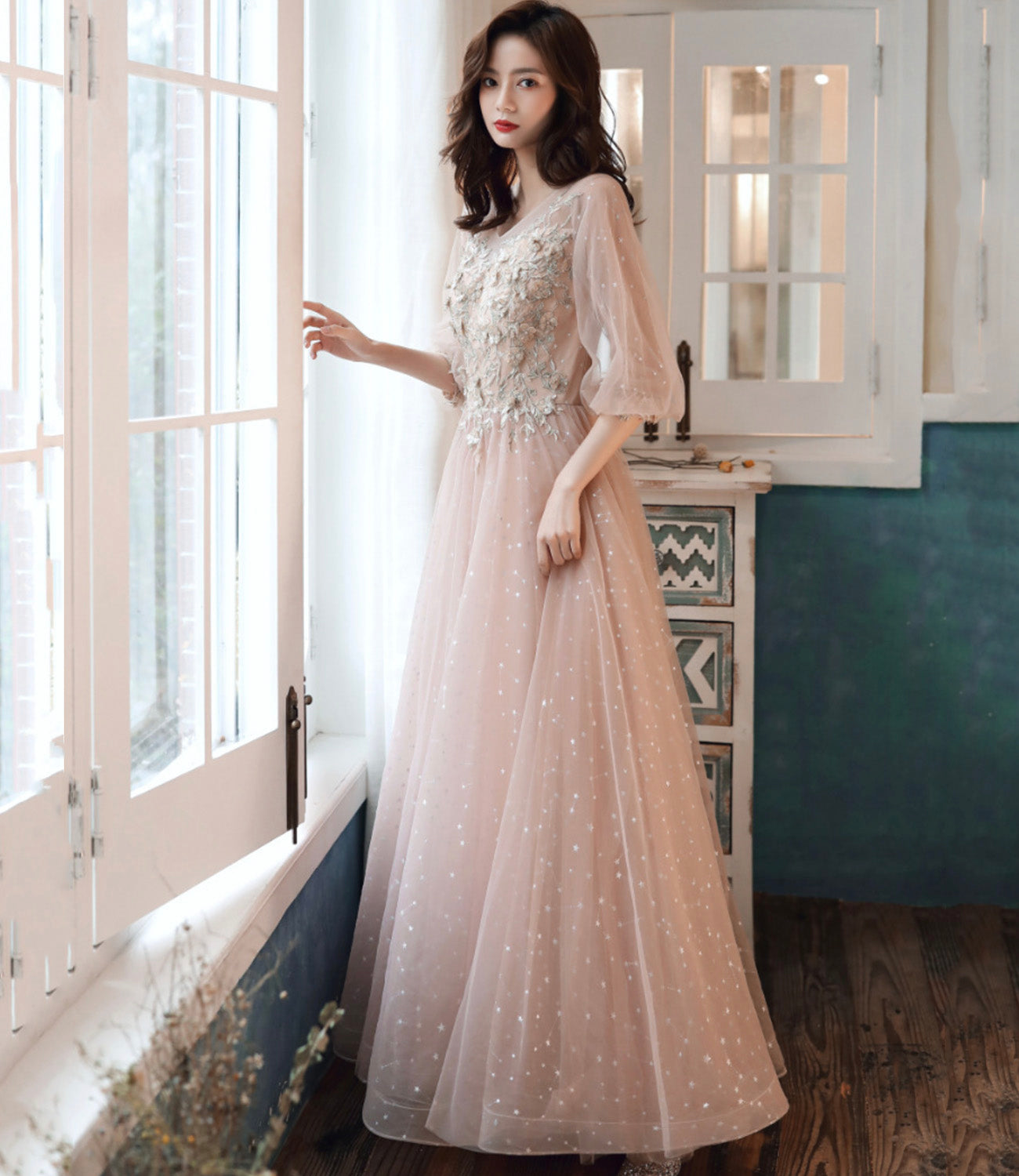 Süßes langes Ballkleid aus Tüllspitze A-Linie Abendkleid 10554