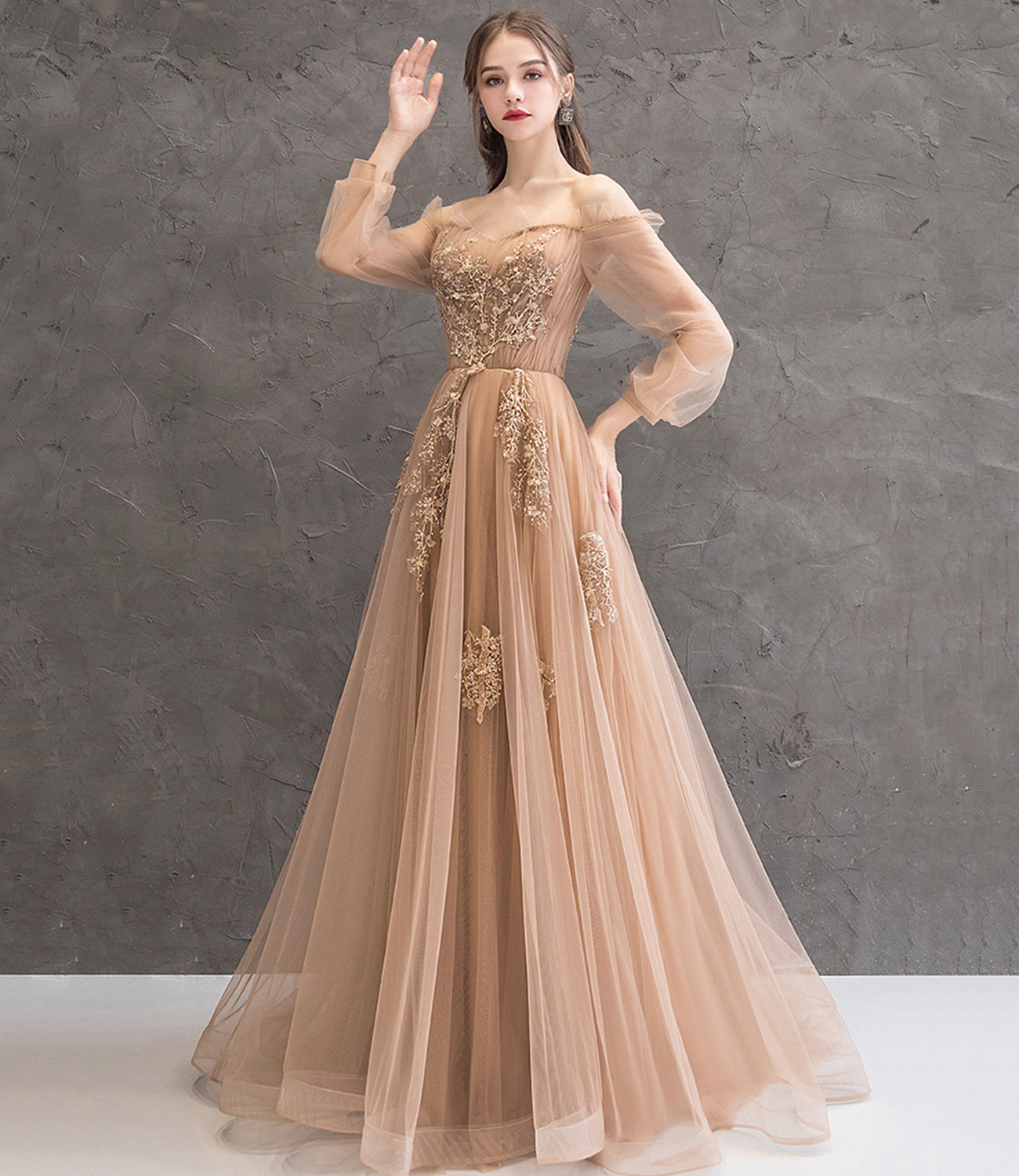Elegantes langes Ballkleid aus Tüllspitze A-Linie Abendkleid 10344