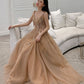 Cute A line v neck lace long prom dress evening dress  10364