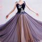 Robe de soirée longue en tulle bleu et dentelle 10617