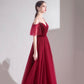 Bugundy Samt Tüll langes Ballkleid A-Linie Abendkleid 10553