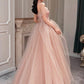 Pink tulle long prom dress pink evening dress  10589