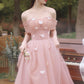 Pink tulle long prom dress A line evening dress  10587