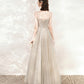 Champagne tulle sequins long prom dress evening dress  10542