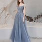 Blue tulle sequins long prom dress blue evening dress  10478