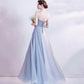 Cute tulle beads long prom dress A line evening dress  10511