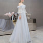 Cute tulle lace long prom dress A line evening dress  10476