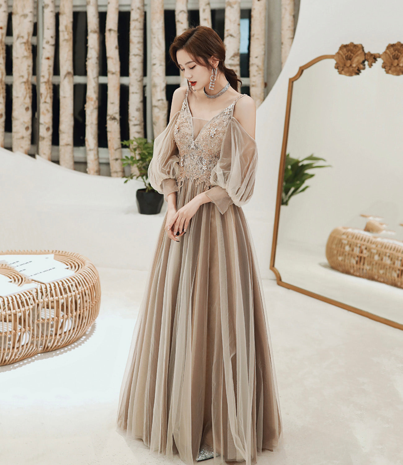 Süßes langes Ballkleid aus Tüllspitze A-Linie Abendkleid 10449